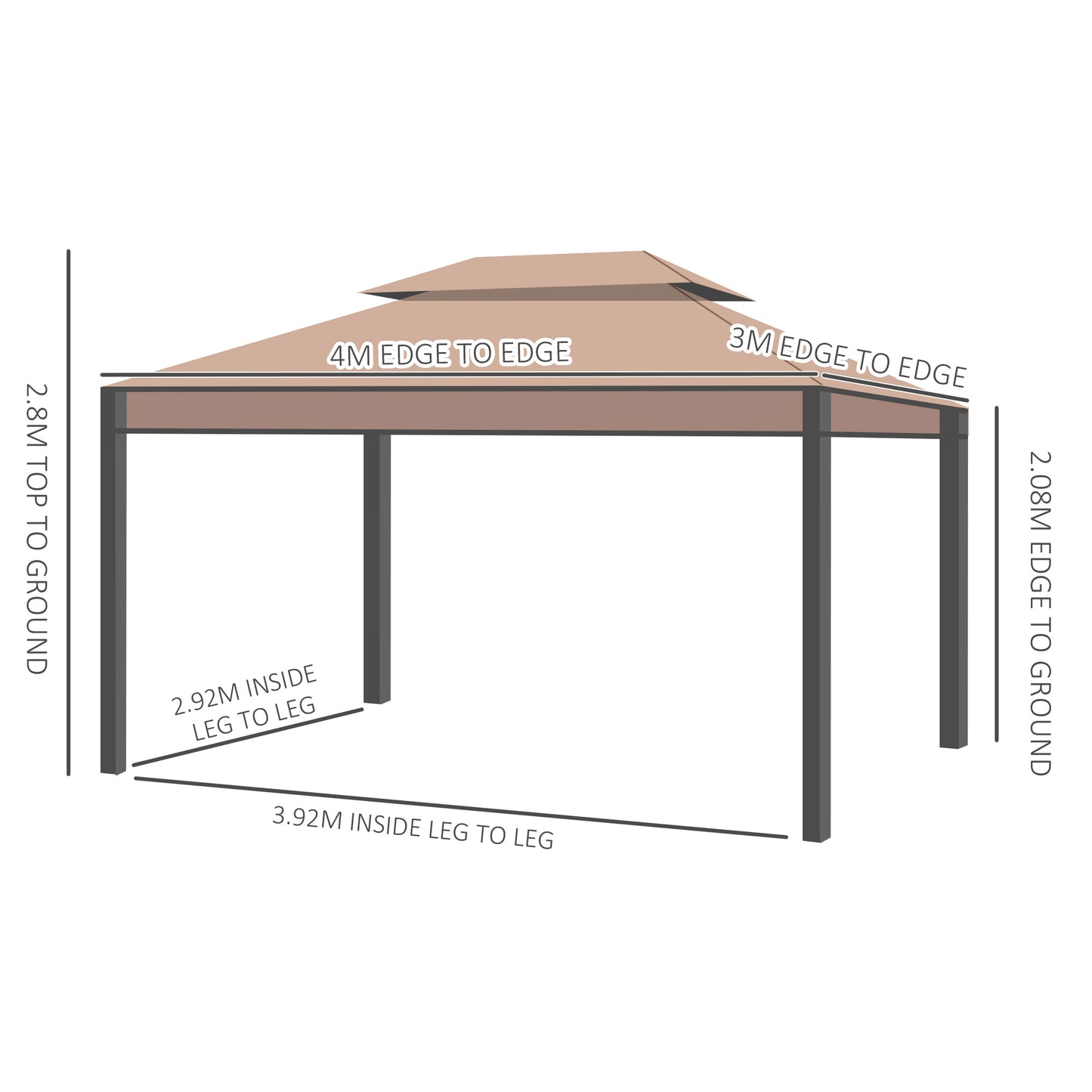 3 x 4m Garden Gazebo, Double Roof Marquee Canopy Shelter with Sidewalls, Solid Steel Frame for Garden, Lawn