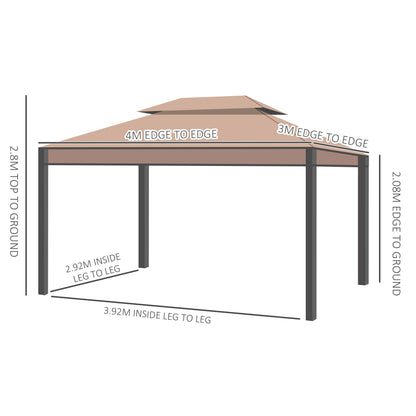 3 x 4m Garden Gazebo, Double Roof Marquee Canopy Shelter with Sidewalls, Solid Steel Frame for Garden, Lawn
