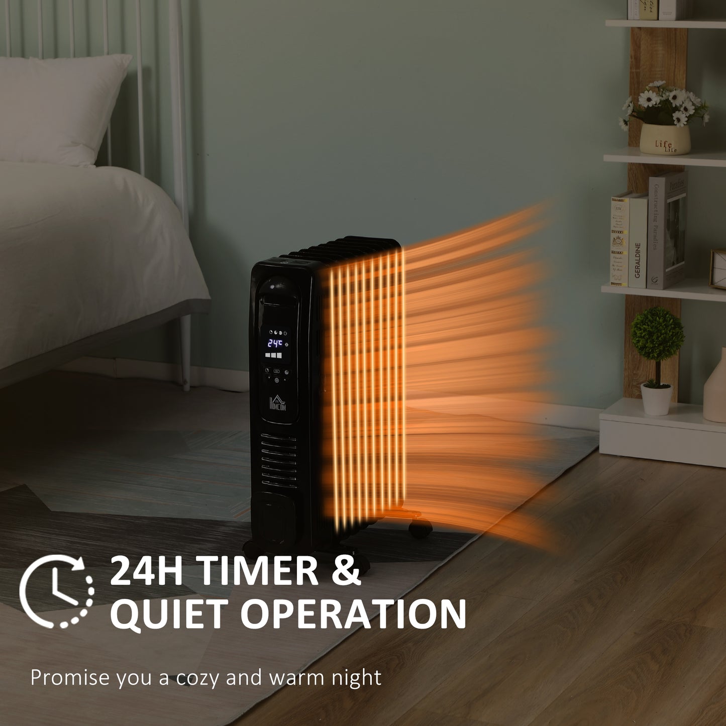 2000W Digital Oil Filled Radiator, 9 Fin, Portable Electric Heater with LED Display, 24-Hour Timer, 3 Heat Settings
