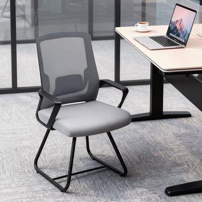 Desk Chair No Wheels, Office Chair with Mesh Back, Lumbar Support, Metal Base for Waiting Room, Conference Room, Dark Grey