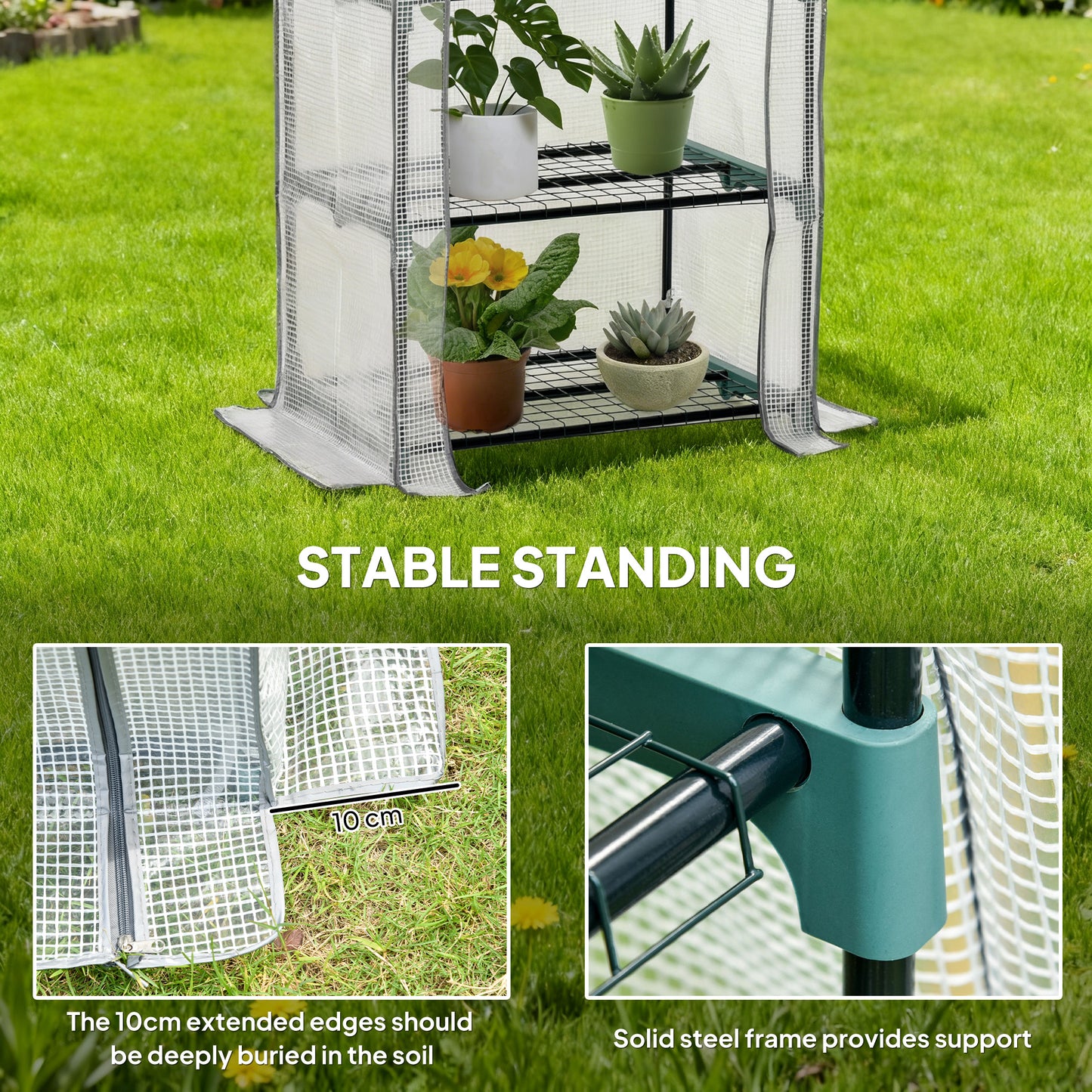 4 Tiers Mini Portable Greenhouse Compact Plant Grow Shed Metal Frame PE Cover 160H x 70L x 50Wcm