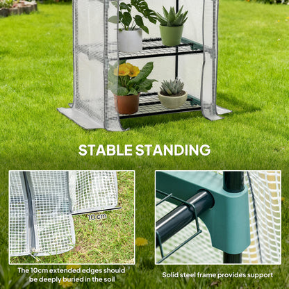 4 Tiers Mini Portable Greenhouse Compact Plant Grow Shed Metal Frame PE Cover 160H x 70L x 50Wcm
