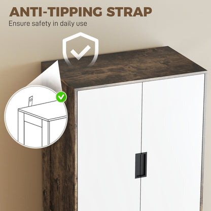 Modern Clothes Storage Cupboard Unit, 3 Drawer 2 Door Wardrobe with Hanging Rod, Rustic Brown