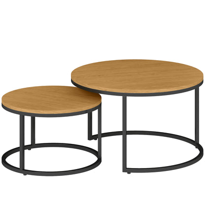 Set of Two Wood-Effect Stacking Tables - Brown