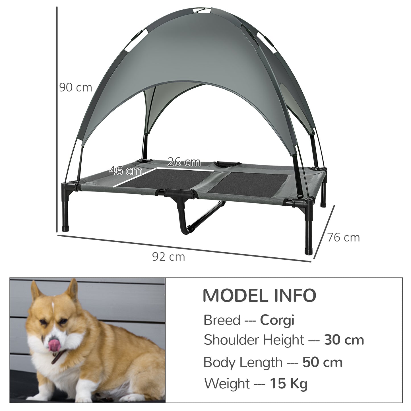 Outdoor Dog Bed with Removable Canopy, Portable Raised Dog Bed for Camping, Garden & Beach