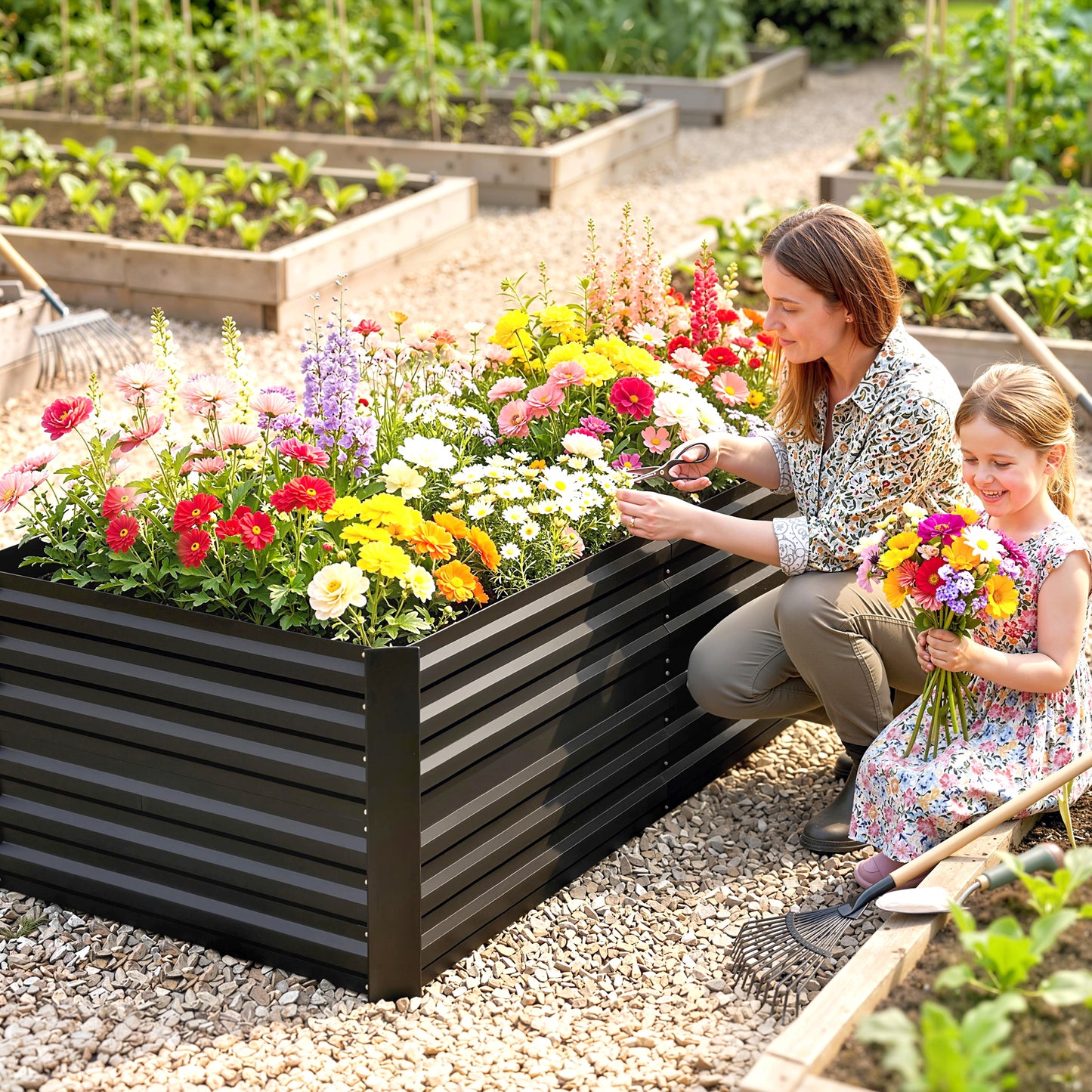Raised Beds for Garden, Galvanised Steel Outdoor Planters with Multi-reinforced Rods, 180 x 90 x 59 cm, Black