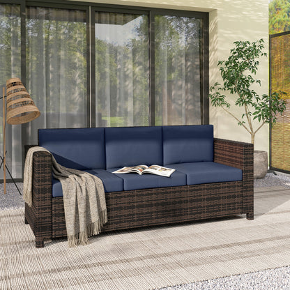3-Seater Weather Resistant Outdoor Garden Rattan Sofa Dark Blue