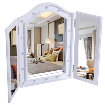 Trifold Tabletop Mirror, 73x53.5cm Makeup Mirror Large Cosmetic w/16 LED Lights Powered by Batteries, Foldable For Bedroom