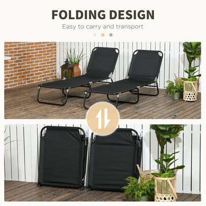 Set of Two Metal Frame Folding Sun Loungers - Black