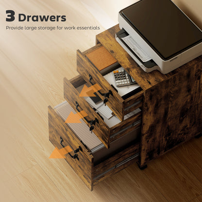 Three Drawer Wood-Effect Filing Cabinet - Rustic Brown