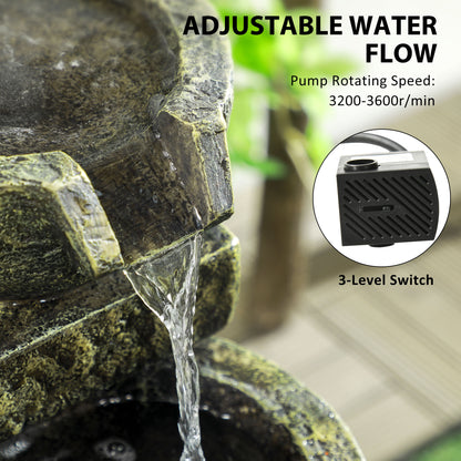 Garden Water Feature Waterfall Fountain with 4-Tier Stone Look Bowls, Adjustable Flow