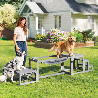 3 Pieces Wooden Dog Agility Training Equipment with Soft Bridge, Pause Platform and Pet Stair for Outdoor, Grey
