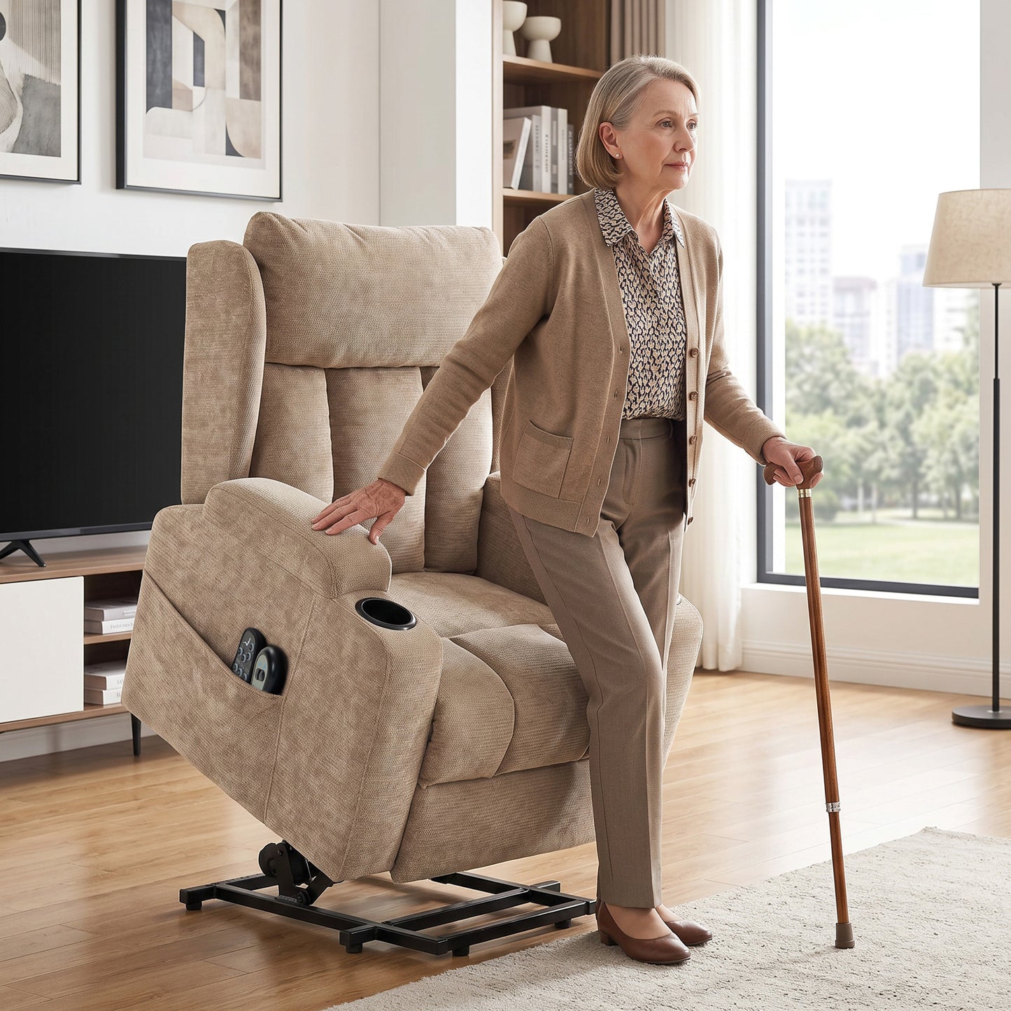 Power Lift Recliner Chair with Vibration Massage and Heat, Chenille Riser and Recliner Armchair for Elderly, Brown
