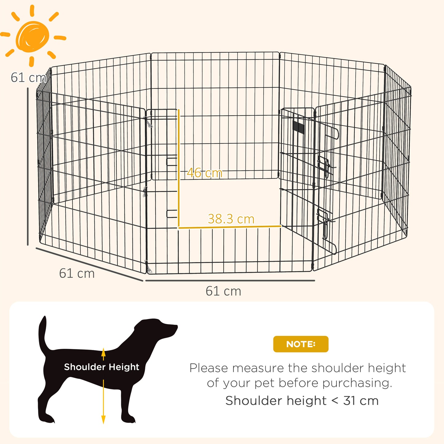 Dog Playpen, Puppy Pen, Eight-Panel Metal Fence, for Small Dogs, Indoors, Outdoors - Black