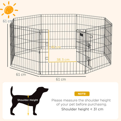 Dog Playpen, Puppy Pen, Eight-Panel Metal Fence, for Small Dogs, Indoors, Outdoors - Black
