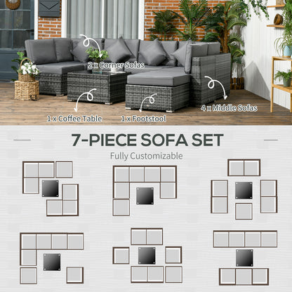 8 Pieces PE Rattan Corner Sofa Set, Outdoor Garden Furniture Set, Patio Wicker Sofa Seater w/ Cushion