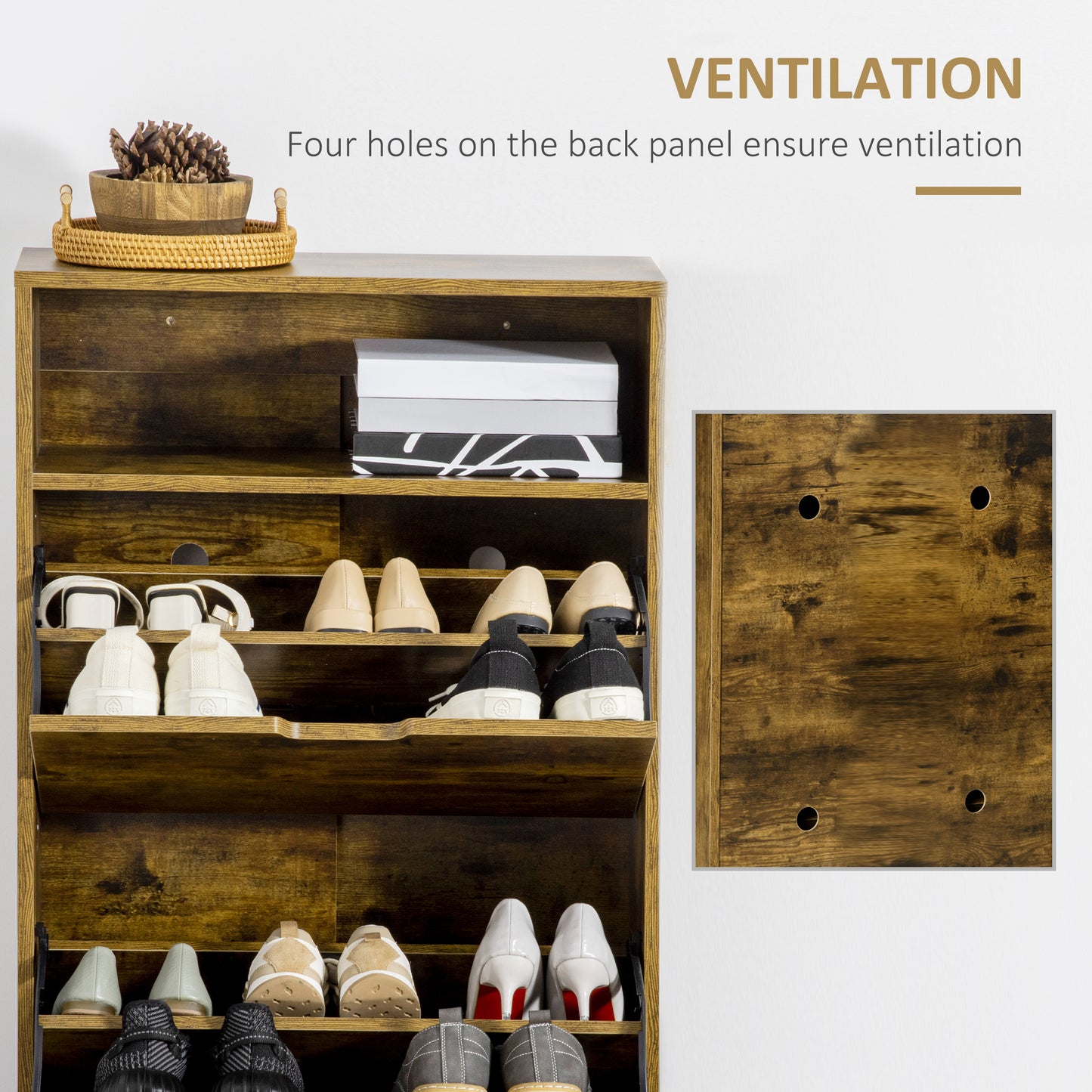 Shoe Cabinet with 2 Flip Doors, Slim 2-Drawer Shoe Cupboard with Adjustable Divider and Open Compartment for 12 Pairs of Shoe
