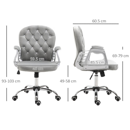 Office Chair, Swivel Desk Chair, Velvet Vanity Chair with Adjustable Height and Rolling Wheels for Home Work Study, Grey