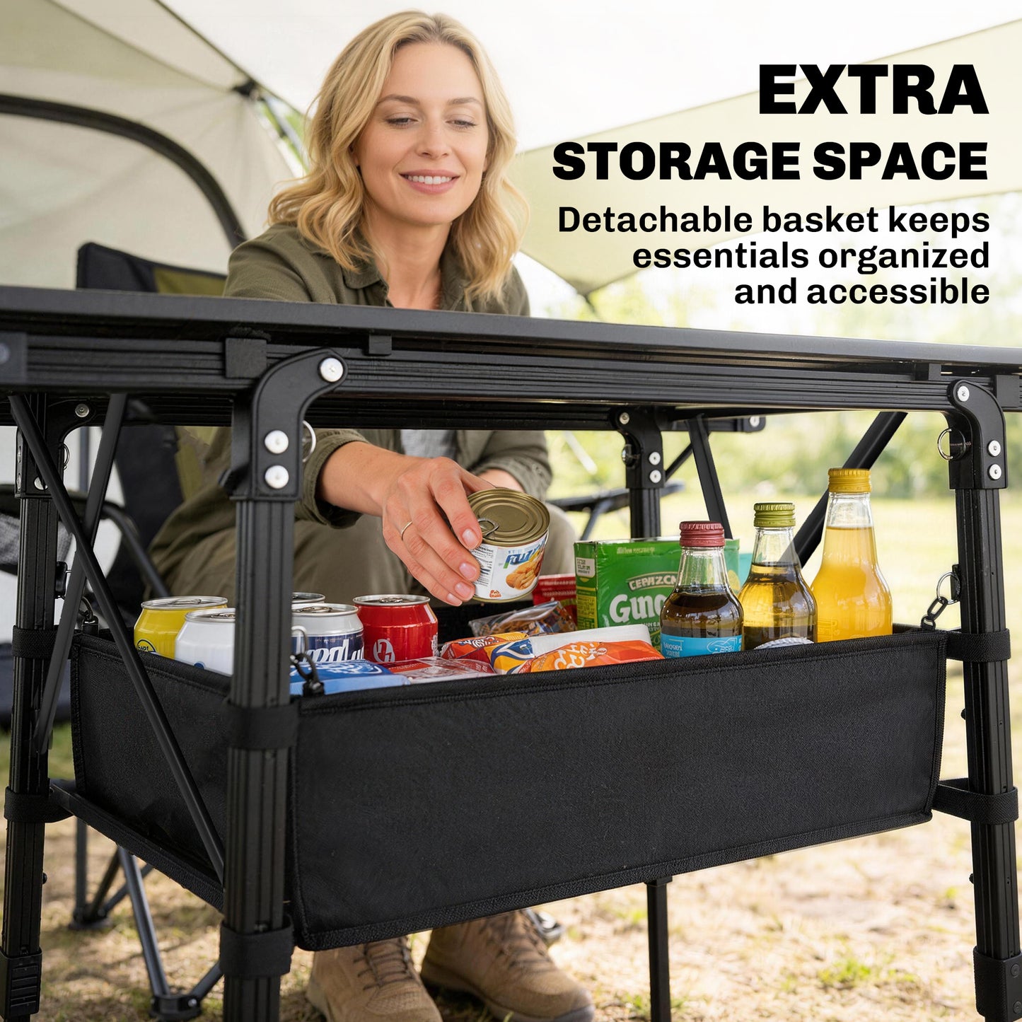 Folding Camping Table, 90 x 55 cm Height Adjustable Portable Collapsible Table