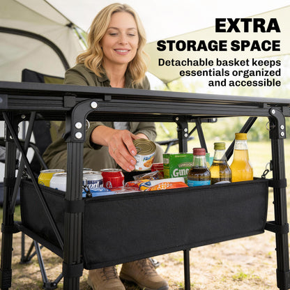 Folding Camping Table, 90 x 55 cm Height Adjustable Portable Collapsible Table