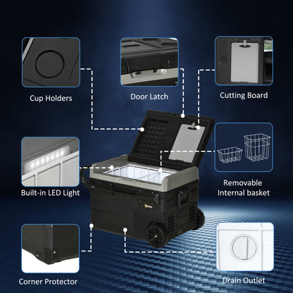 40L Camping Fridge, Portable Freezer Compressor Car Refrigerator with LED, Telescopic Handle