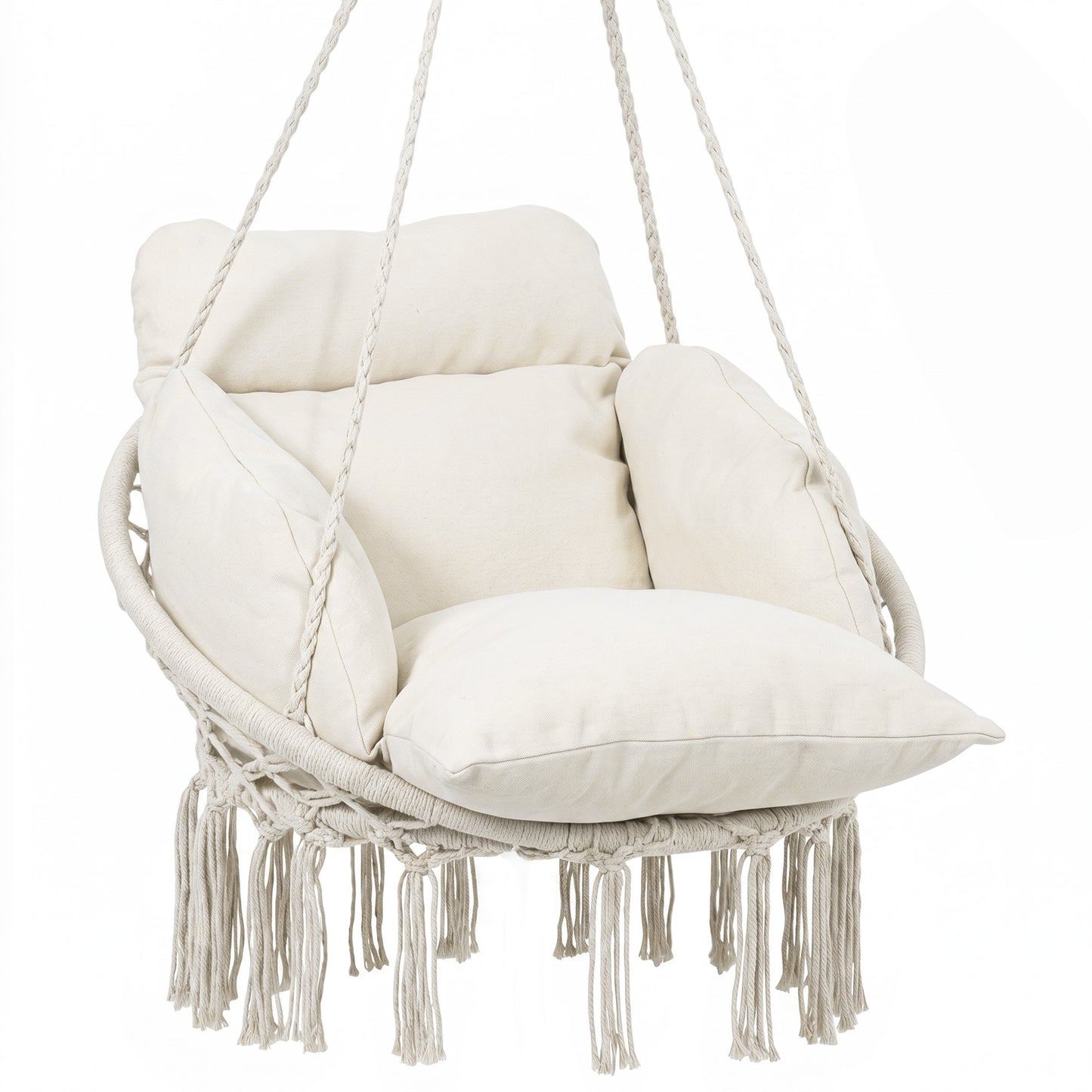 Hanging Chair Outdoor Hammock Chair with Soft Cushion, Cotton Rope Boho Style Swing Chair