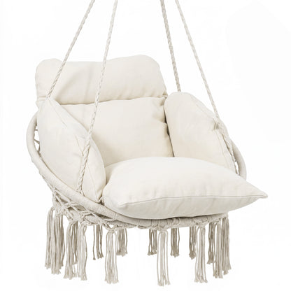 Hanging Chair Outdoor Hammock Chair with Soft Cushion, Cotton Rope Boho Style Swing Chair