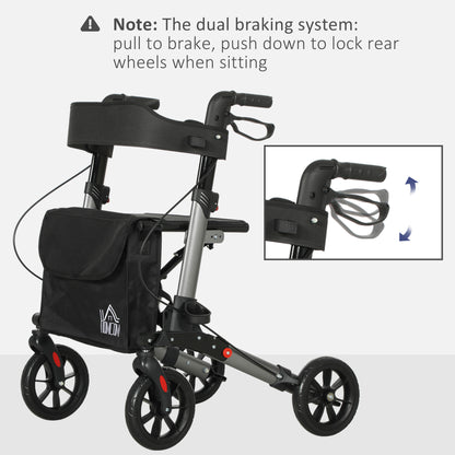 Rollator Walker with Seat, Compact Quick Folding Mobility Walker with 8" Wheels, Carry Bag, Adjustable Height