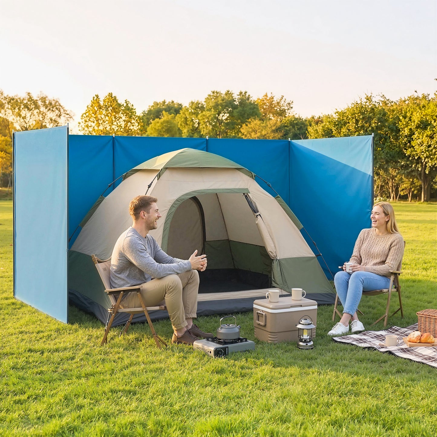 Camping Windbreak, Foldable Portable Wind Blocker w/ Carry Bag and Steel Poles, 780cm x 150cm