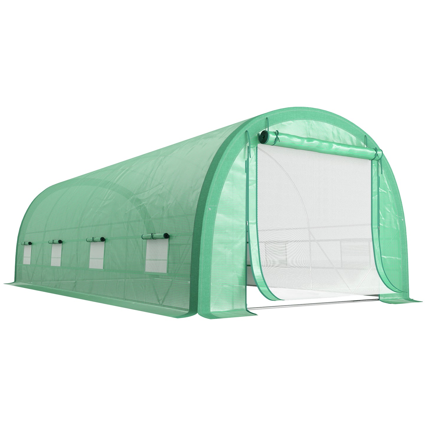 6 x 3(m) Polytunnel Greenhouse with Upgraded Structure, Mesh Door and Windows, 15 Plant Labels, Green