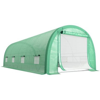 6 x 3(m) Polytunnel Greenhouse with Upgraded Structure, Mesh Door and Windows, 15 Plant Labels, Green