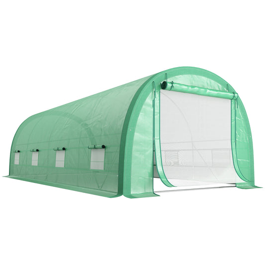 6 x 3(m) Polytunnel Greenhouse with Upgraded Structure, Mesh Door and Windows, 15 Plant Labels, Green