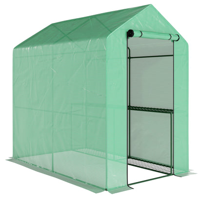 120 x 186cm Walk-In Greenhouse, with Shelves - Green