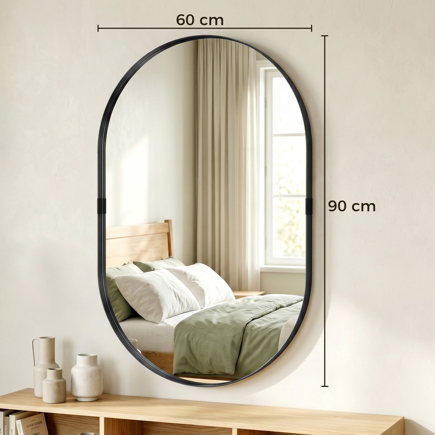 Wall Mirror, Bathroom Mirror with Elevated Aluminium Alloy Frame, 60 x 90 cm, Black