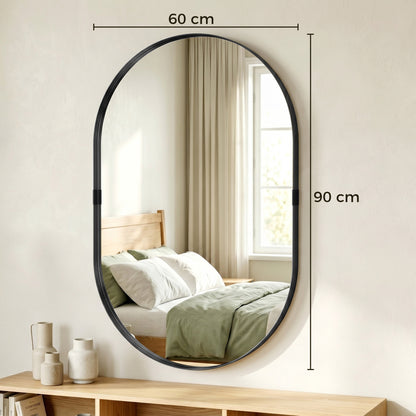 Wall Mirror, Bathroom Mirror with Elevated Aluminium Alloy Frame, 60 x 90 cm, Black