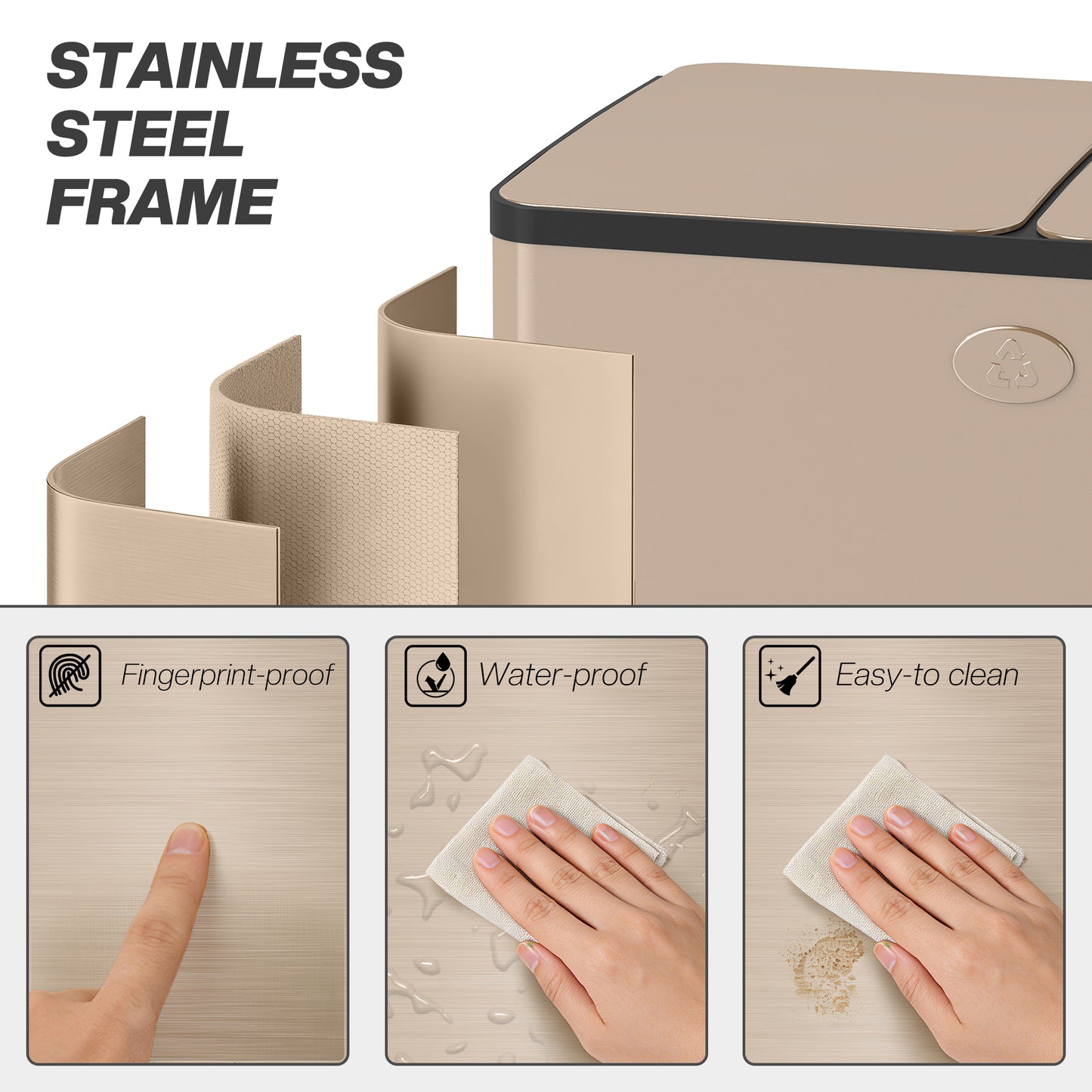 30L Dual Compartment Stainless Steel Bin, with Deodoriser Holders - Gold Tone