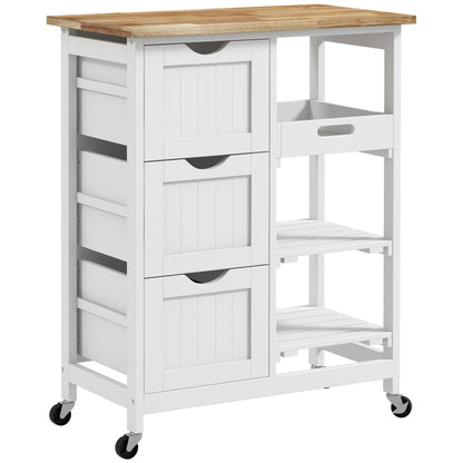 Rolling Kitchen Island Cart, Bar Serving Cart, Compact Trolley on Wheels with Wood Top