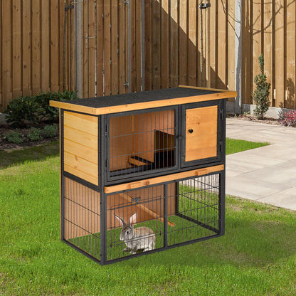Guinea Pig Hutch Rabbit Hutch Wood-metal Elevated Pet House Bunny Cage with No-Leak Tray Ramp Openable Roof Outdoor 89.5 x 45