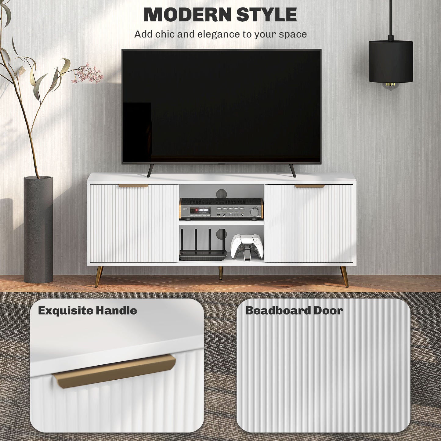 Modern TV Stand Cabinet for TVs up to 55", TV Unit with 2 Open Shelves and 2 Cabinets
