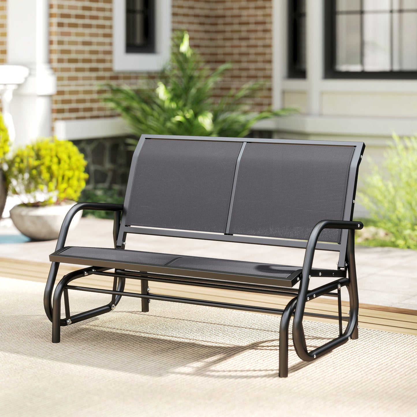 2-Person Outdoor Glider Bench Patio Double Swing Gliding Chair Loveseat w/Power Coated Steel Frame for Garden Patio Porch