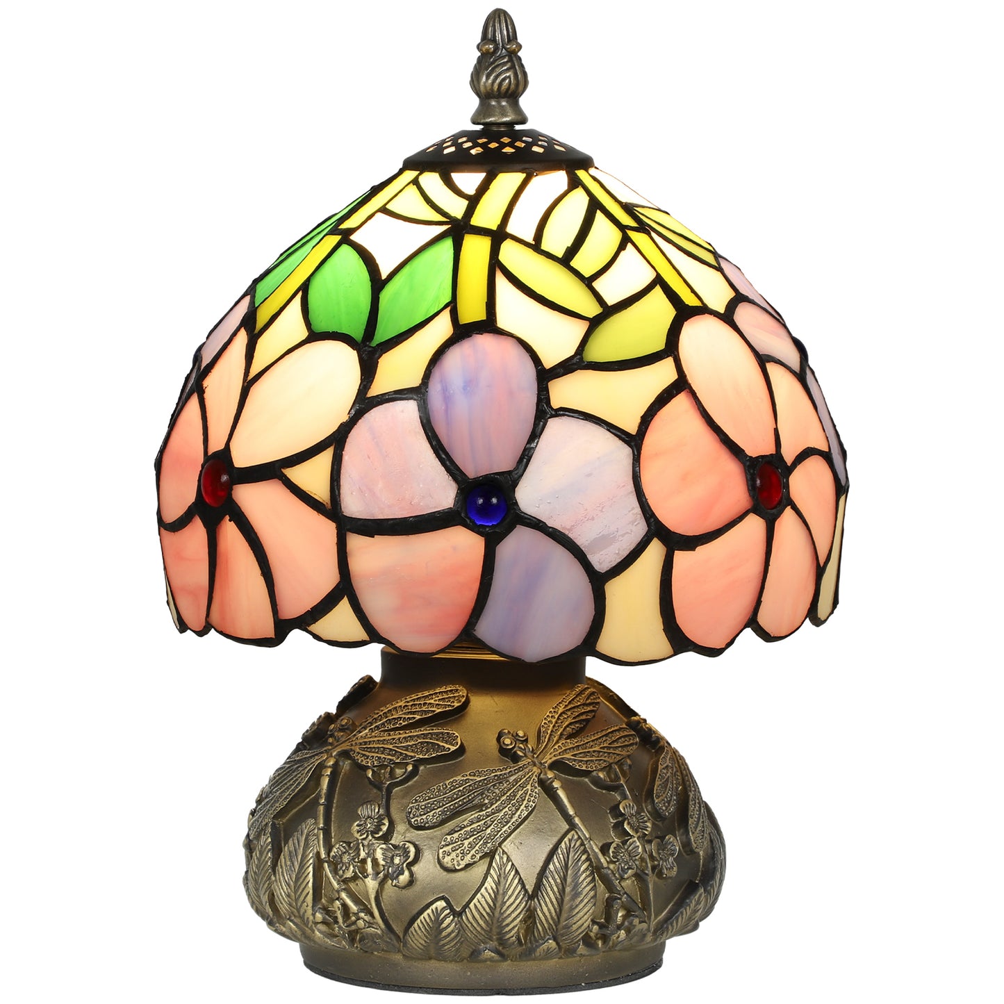 Tiffany-Style Table Lamp with Sculpted Dragonfly Base, Handcrafted Classic Stained Glass Bedside Lamp for Living Room and Bed