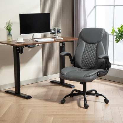 Faux Leather Office Chair. with Flip-Up Armrests - Charcoal Grey