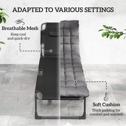 Folding Sun Loungers for Garden Set of 2, 5-Position Oversized Camping Bed Recliner with Cushions, Dark Grey