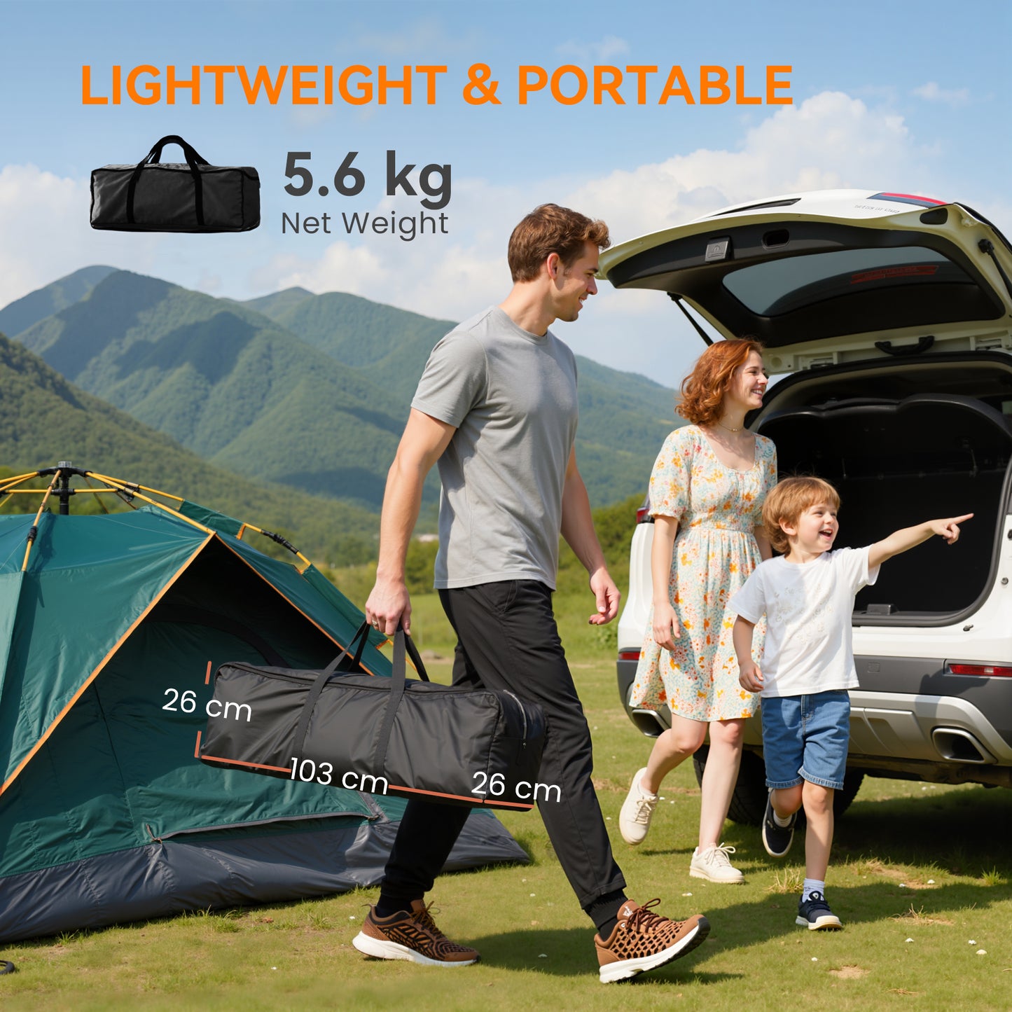 Portable Padded Camping Chair, with Bag - Black/Grey