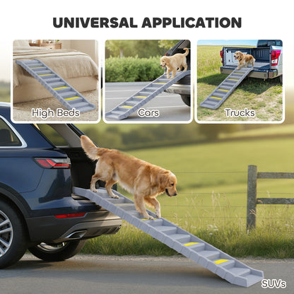 Dog Car Ramp with Anti-Slip Steps, 10-Steps Pet Stairs for Pets to Access Cars and High Beds, Grey
