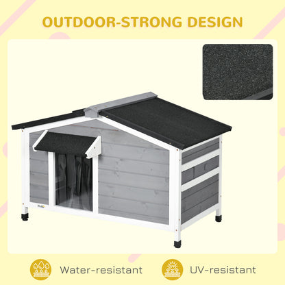 Wooden Dog Kennel for Outside, for Medium Dogs, 65H x 97L x 72Wcm, Grey
