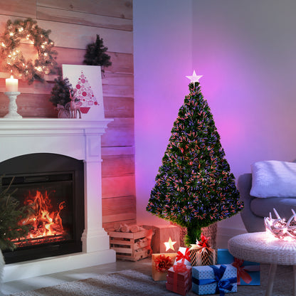 4FT Pre-Lit Fibre Optic Artificial Christmas Tree Holiday Xmas Décor with Tree Topper Multi-Colour