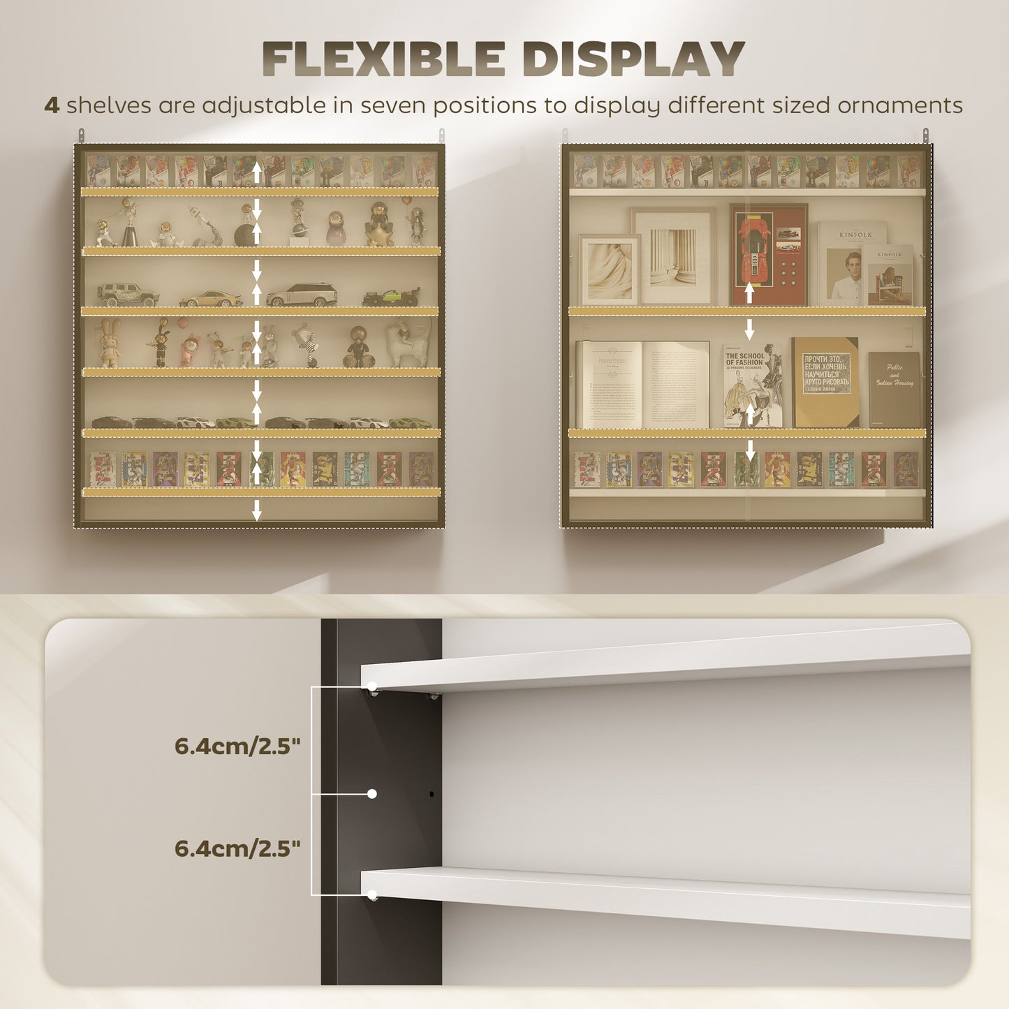 Six Shelf Display Cabinet, with Glass Doors - Black and White