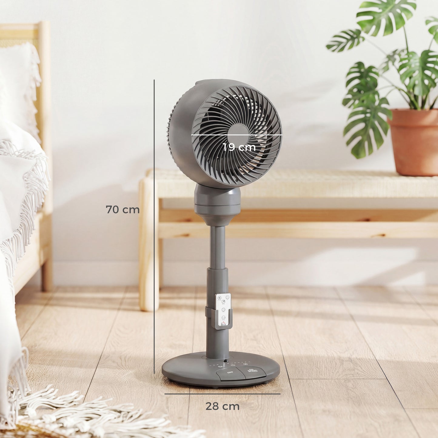 Air Circulator Fan Pedestal Cooling Fan with 3 Speed 3 Mode and Remote Control, 9 Inch, Grey