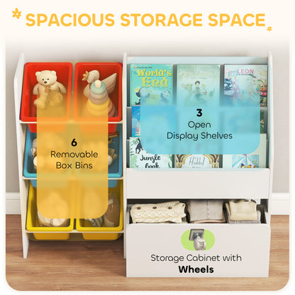 Toy Storage Unit, 3-Tier Toy Organiser Shelf with 6 Removable Storage Bins for Bedroom, Nursery, Multicoloured
